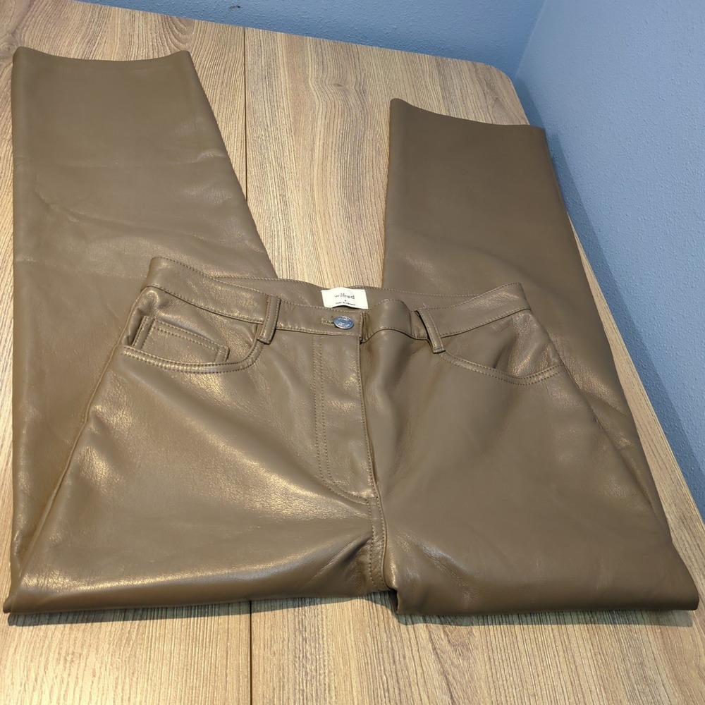 Wilfred Aritzia The Melina Pants Brown Vegan Leather Straight Leg High Rise 4 - Picture 6 of 11